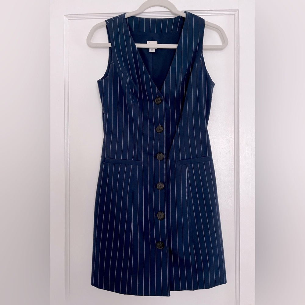 A New Day Navy Pinstripe Sleeveless Dress